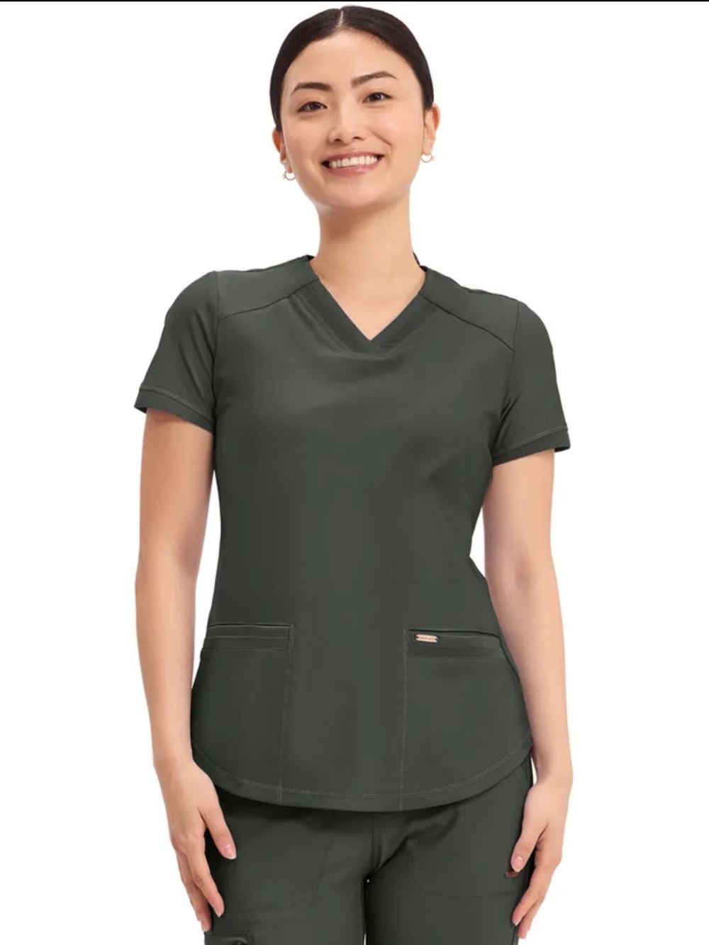 FORM by Cherokee Women's Scrub Top Dark Olive/Charcoal Gray V-Neck Size X-Large